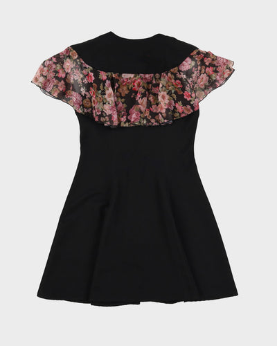 Vintage 1990s Black With A Floral Tie Dress - S