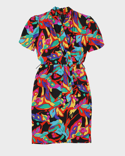 Vintage 1990s Pleated Patterned Dress - S
