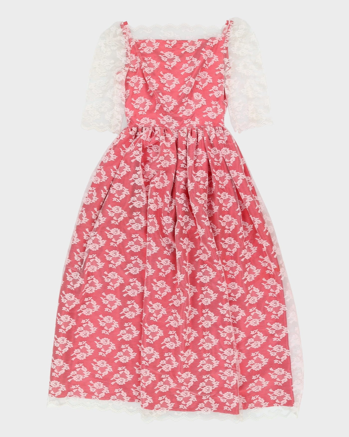Vintage 1990s Red With Lace Layer Dress - S