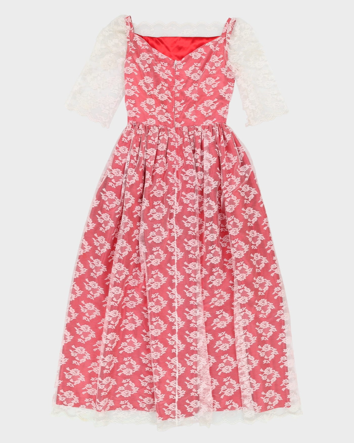 Vintage 1990s Red With Lace Layer Dress - S