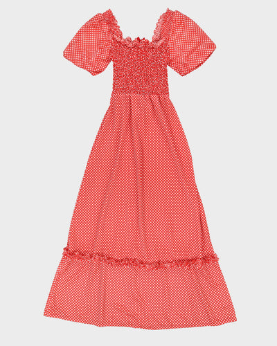 Vintage 1970s Red Spotted Maxi Dress - S