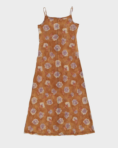 Brown Patterned Sleeveless Slip Dress - S