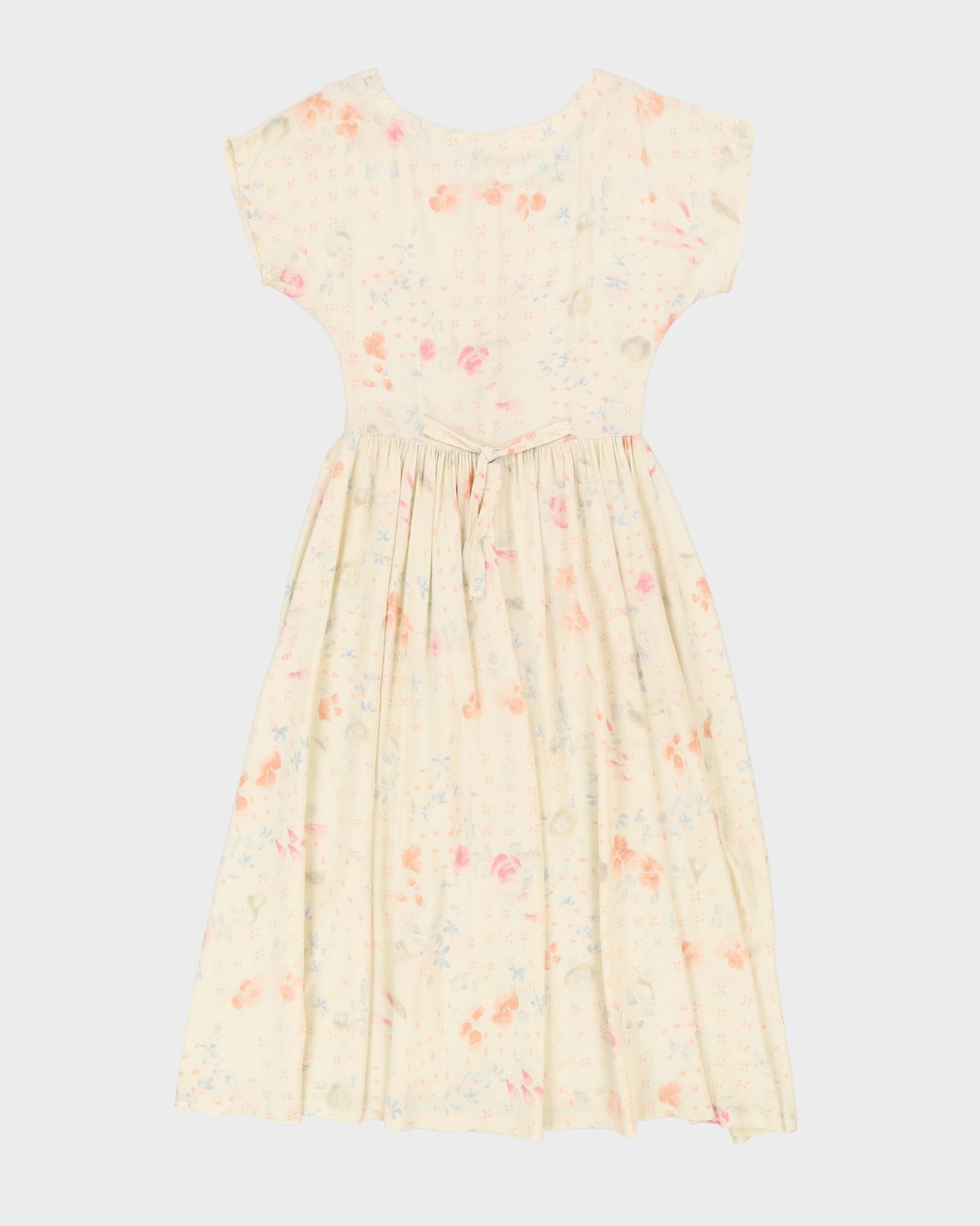 Vintage Cream With Pastel Pattern Midi Dress - S