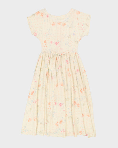 Vintage Cream With Pastel Pattern Midi Dress - S
