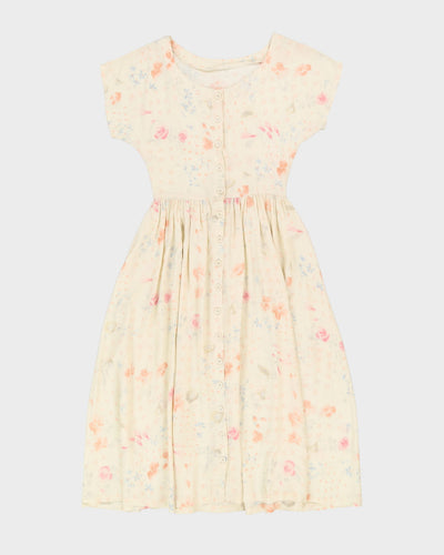 Vintage Cream With Pastel Pattern Midi Dress - S