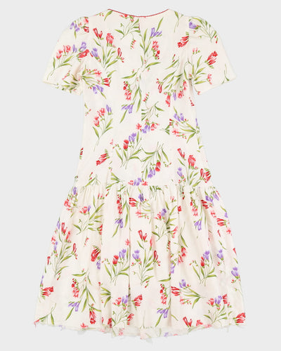 White Floral Pattern Midi Dress - S