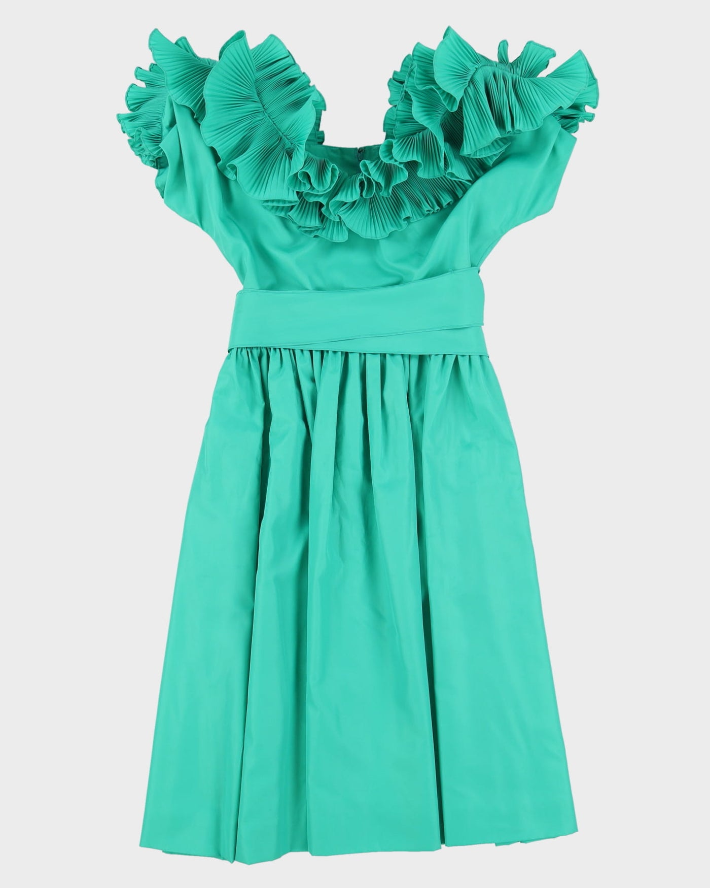 Vintage 1990s Green With Frilled Collar Dress - S
