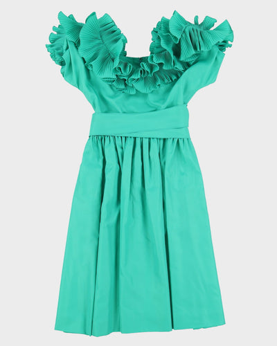 Vintage 1990s Green With Frilled Collar Dress - S