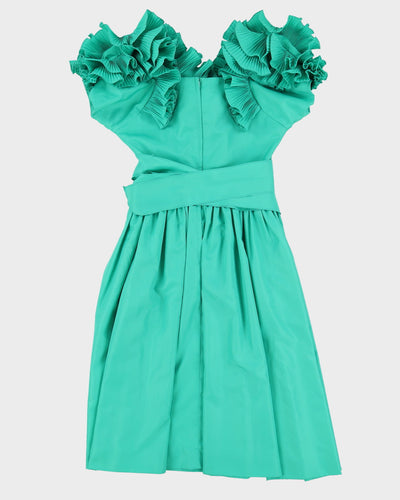 Vintage 1990s Green With Frilled Collar Dress - S