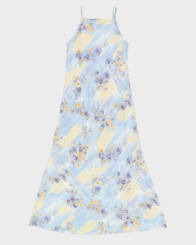Vintage 1990s Blue Patterned Sleeveless Maxi Dress - S