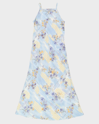 Vintage 1990s Blue Patterned Sleeveless Maxi Dress - S
