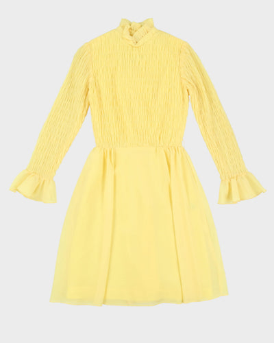 Vintage 1970s Yellow Sheered Dress - XS
