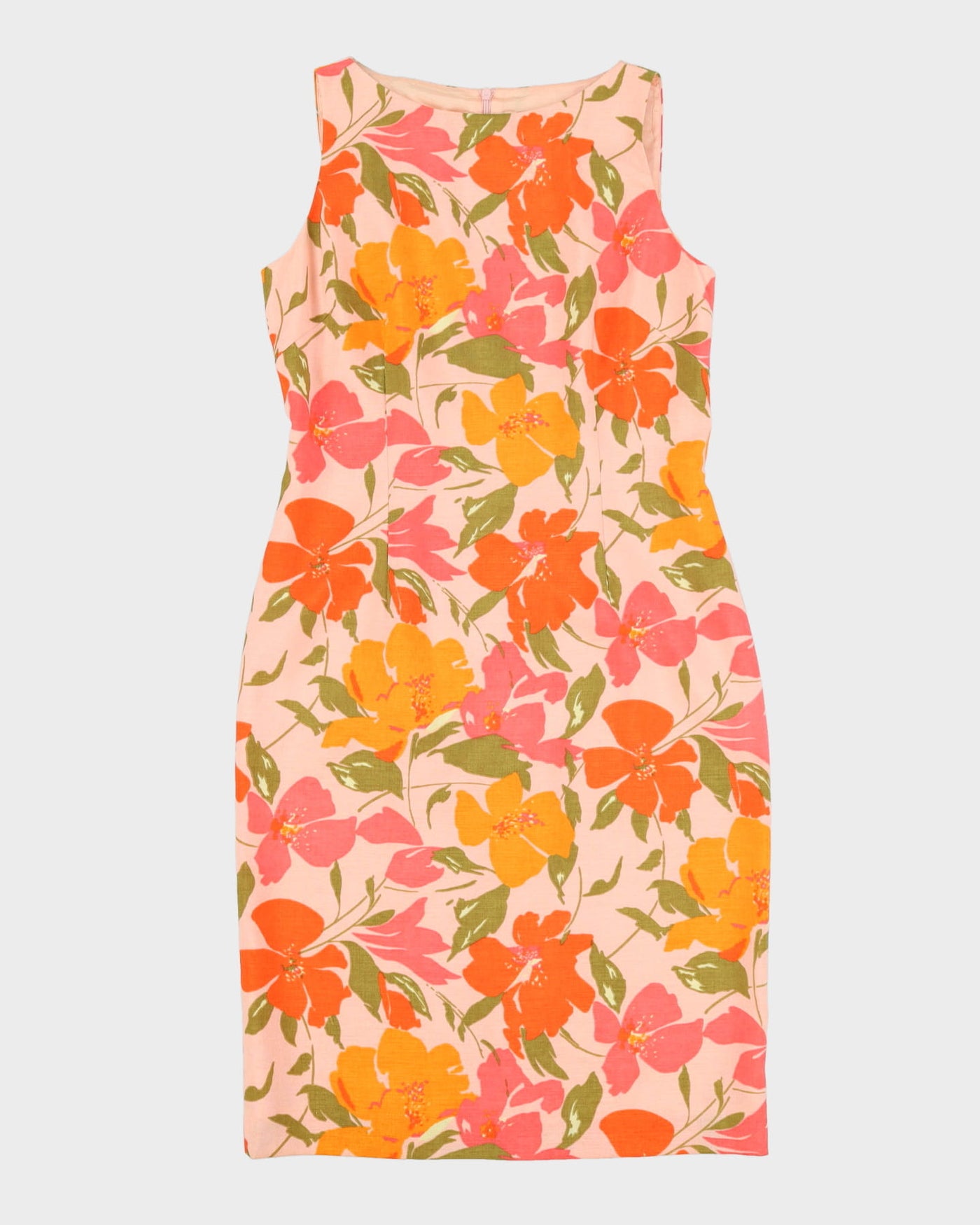 Pink Floral Sleeveless Pencil Dress - S