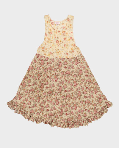 Vintage 1990s Yellow Floral Rayon Dress - XS