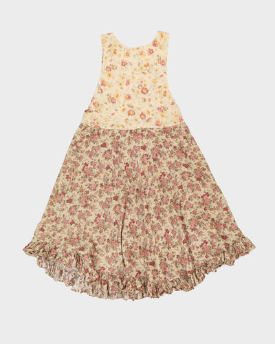 Vintage 1990s Yellow Floral Rayon Dress - XS