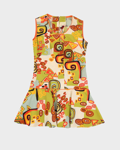 Vintage 1970s Green Patterned Mini Dress - XS