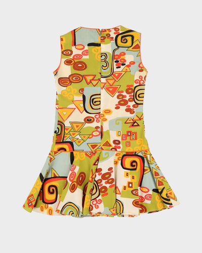 Vintage 1970s Green Patterned Mini Dress - XS