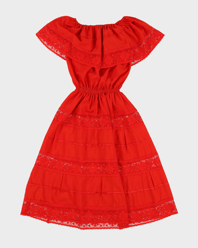 00s Red Lace Detailed Off The Shoulder Dress - S / M