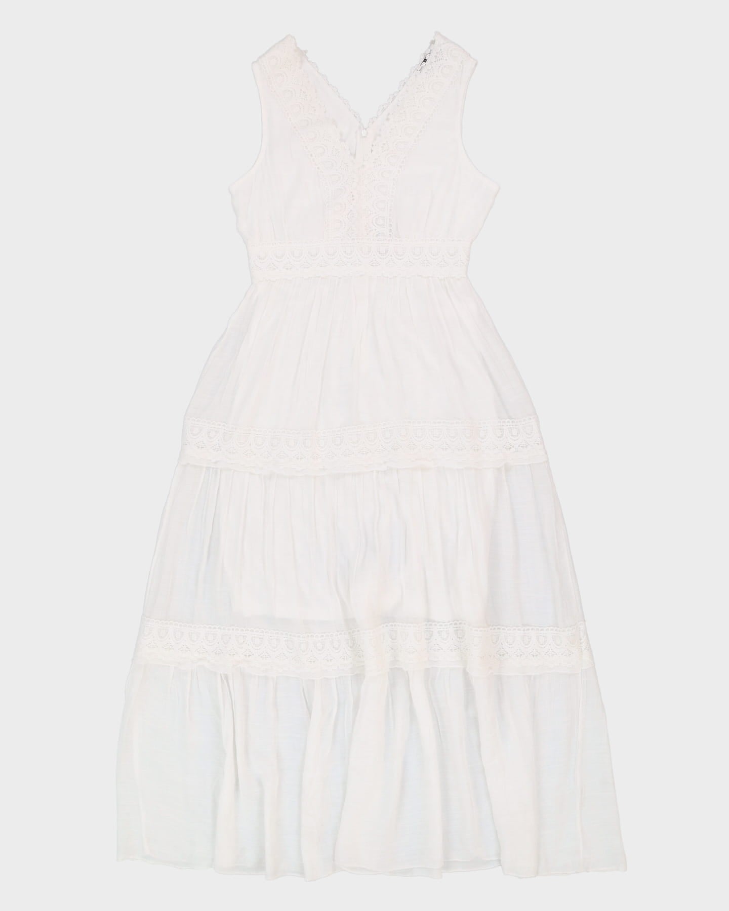 00s White Lace Maxi Dress - S