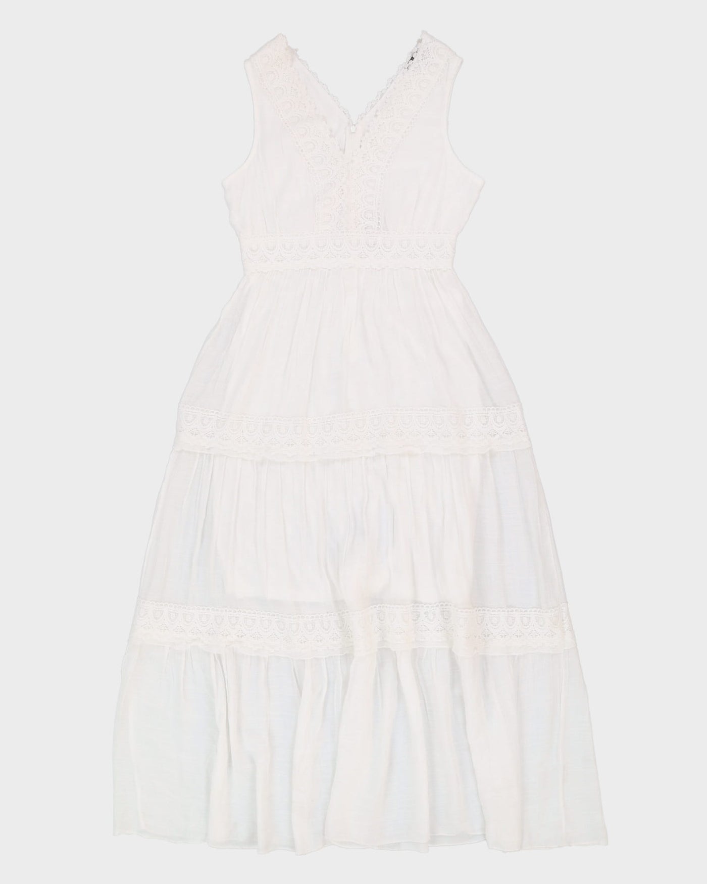 00s White Lace Maxi Dress - S