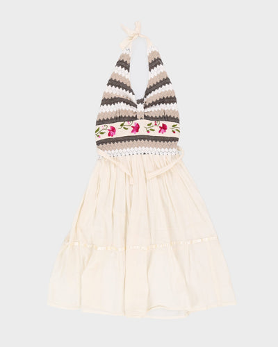 00s Cream Embroidered Halter Dress - S