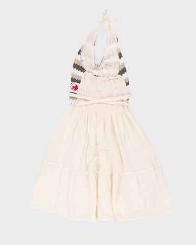 00s Cream Embroidered Halter Dress - S