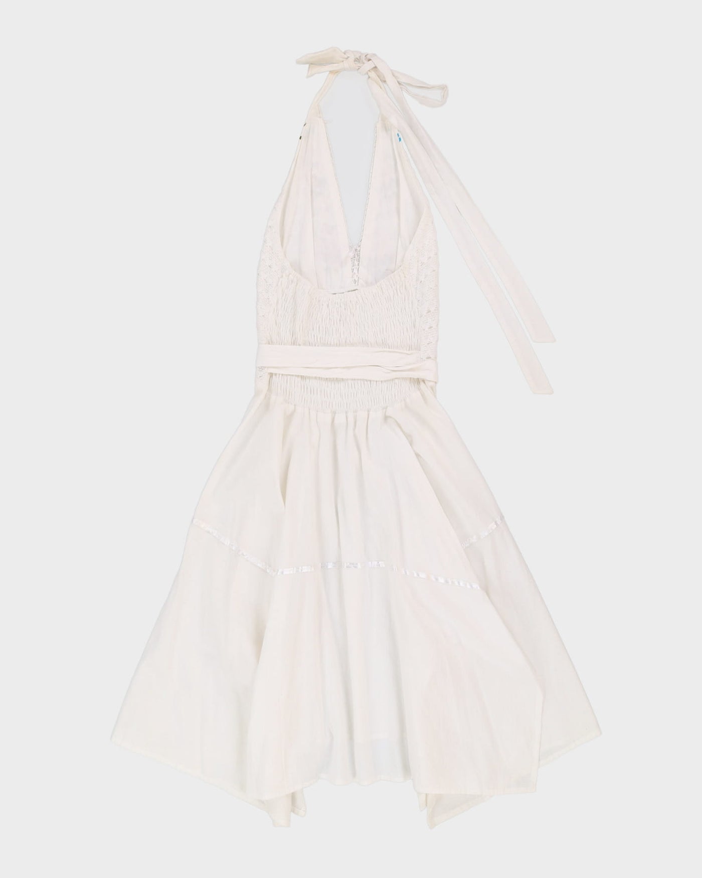 Y2K 00s White Embroidered Halter Dress - S