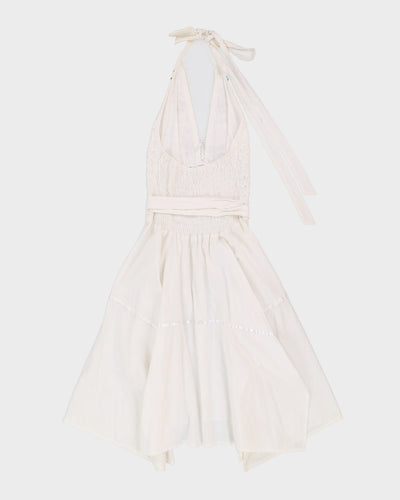 Y2K 00s White Embroidered Halter Dress - S