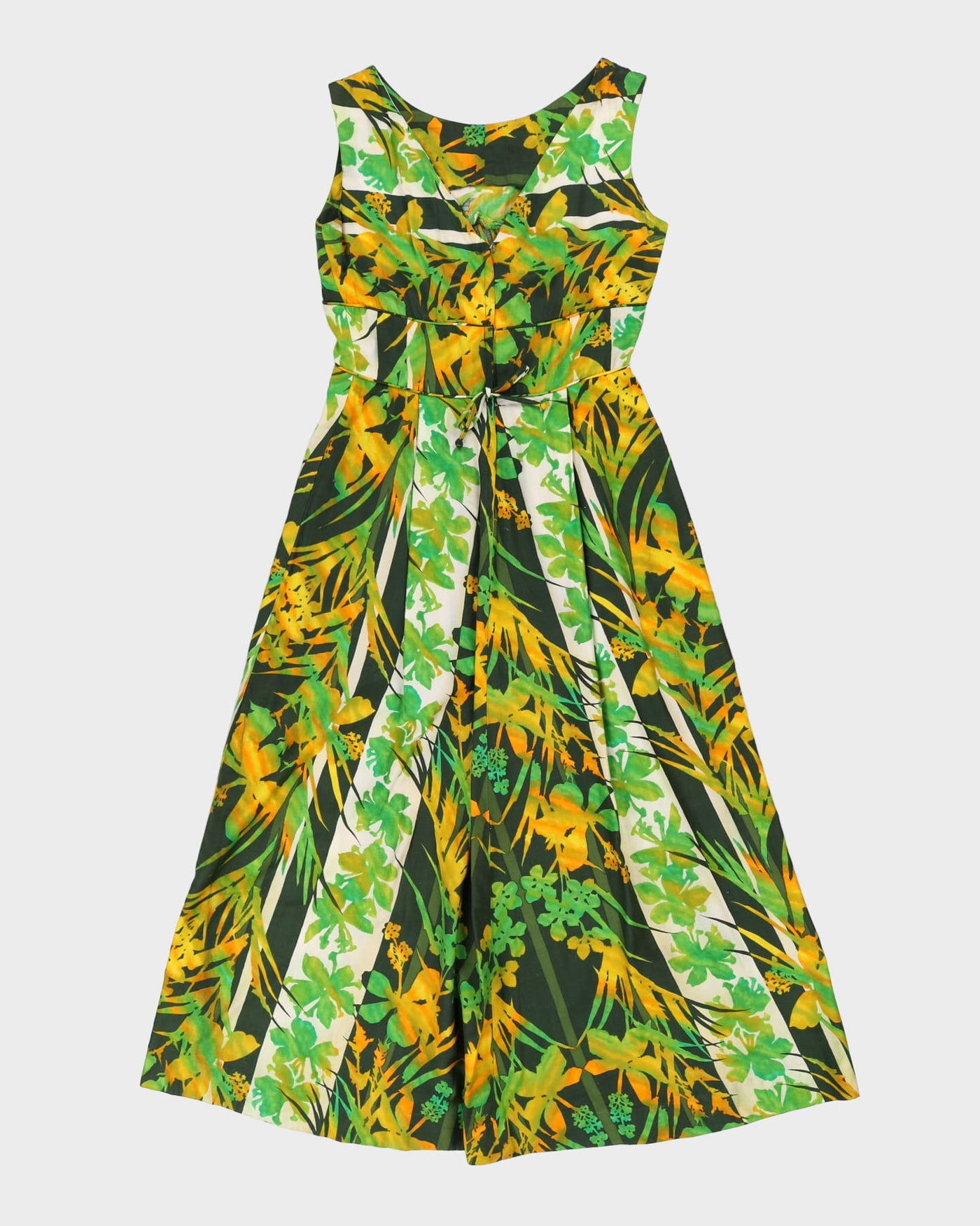 Vintage 1970s Green Patterned Hawaiian Dress - S