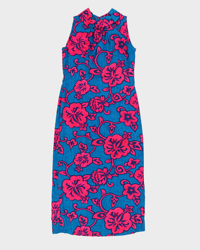 Vintage 1970s Blue And Pink Hawaiian Dress - M