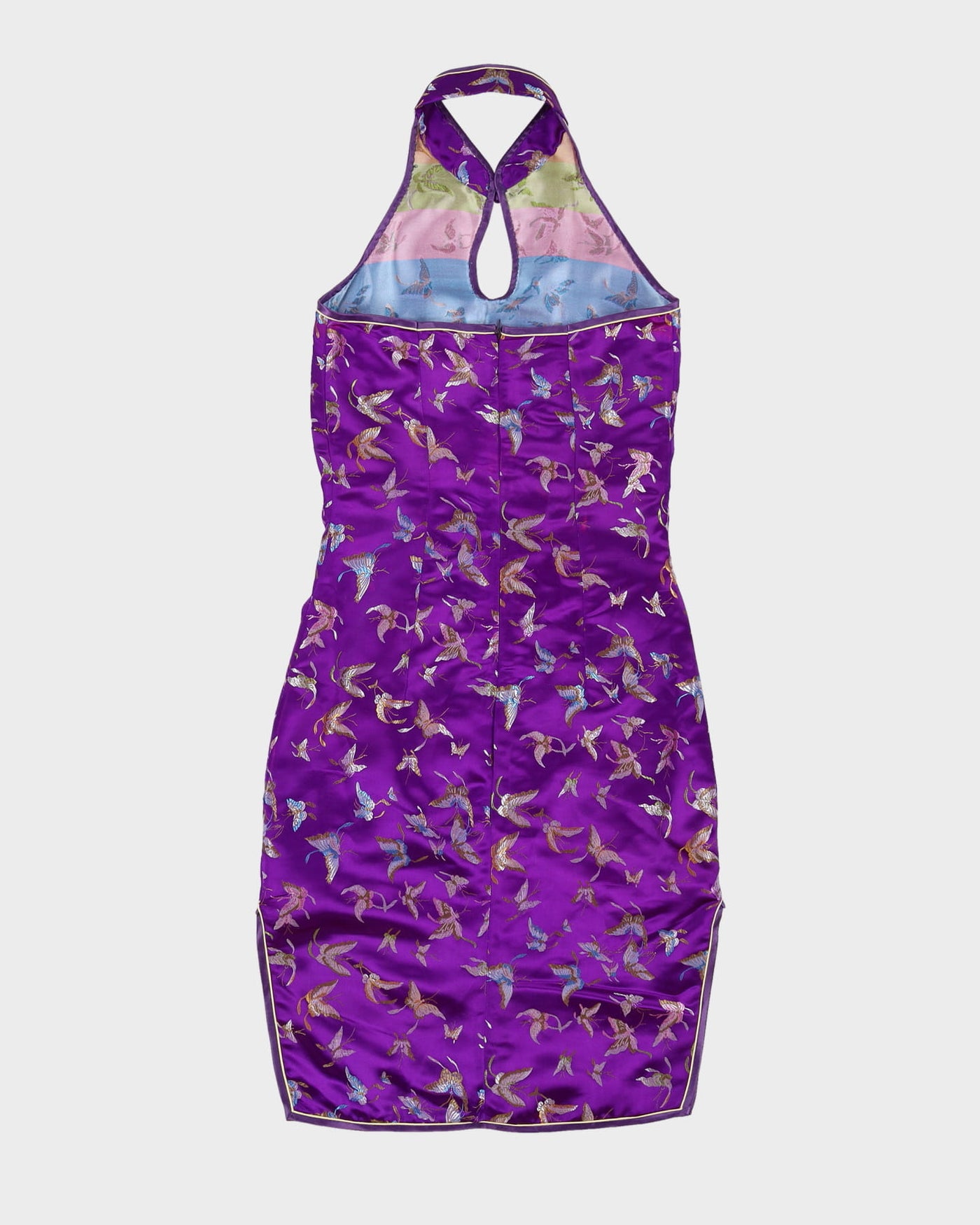 Y2K Purple Brocade Cheongsam Halter Dress - XS