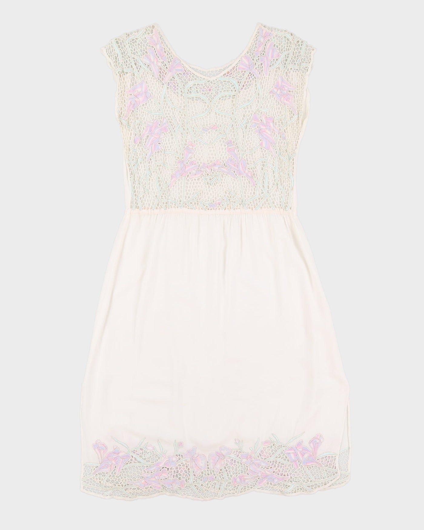 White Rayon Lace Sun Dress - S