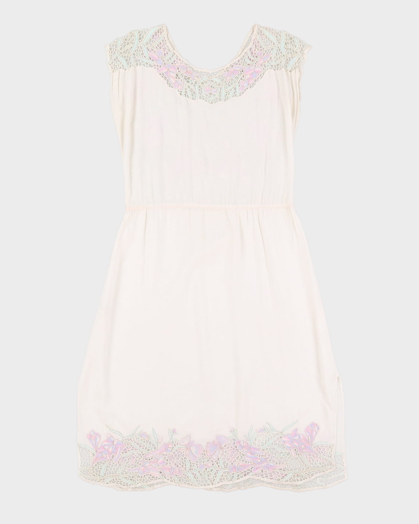 White Rayon Lace Sun Dress - S