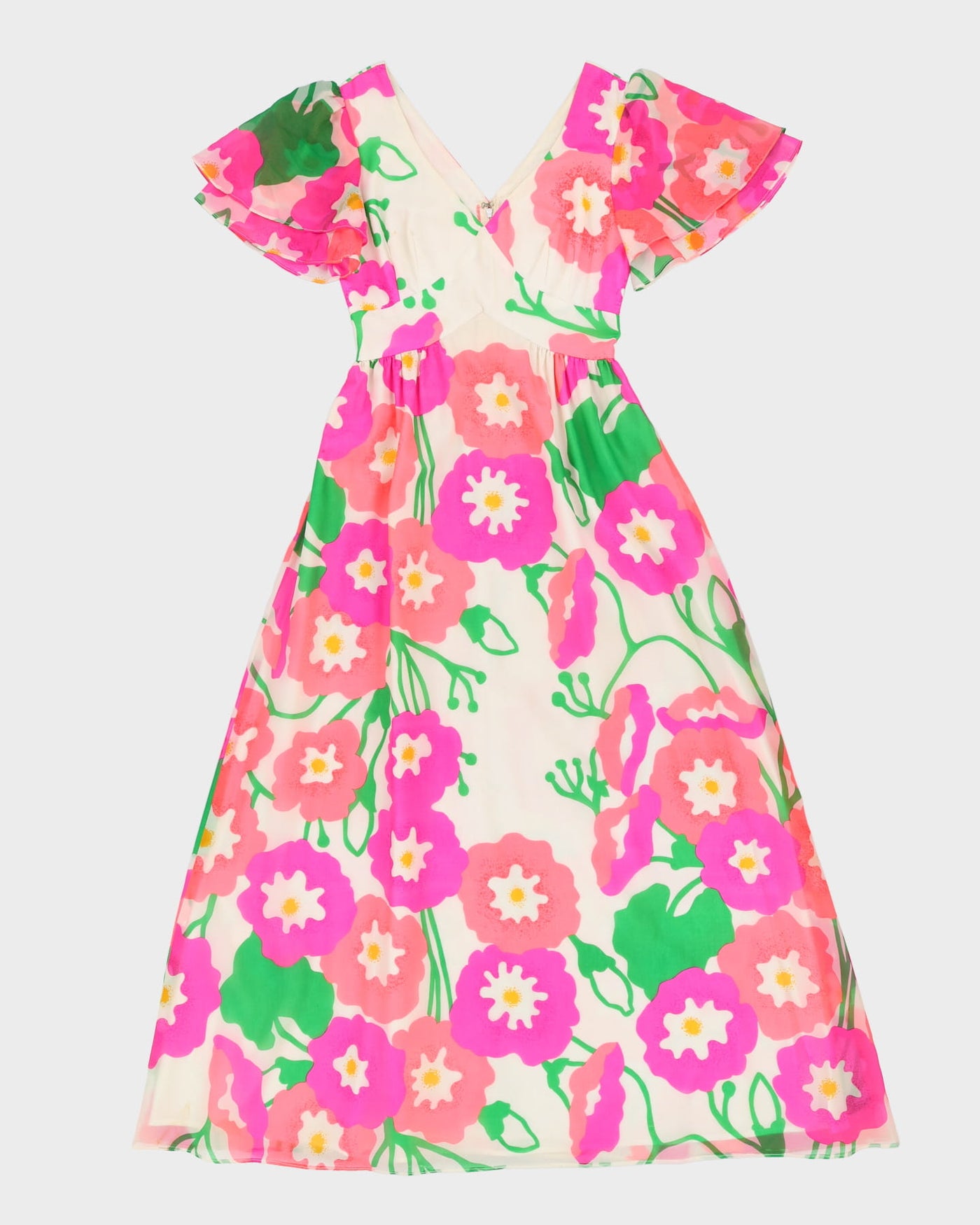 Vintage 1970s Pink Floral Maxi Dress - XXS