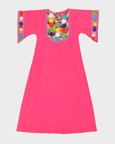 Vintage 1970s Pink Embroidered Mexican Dress - S