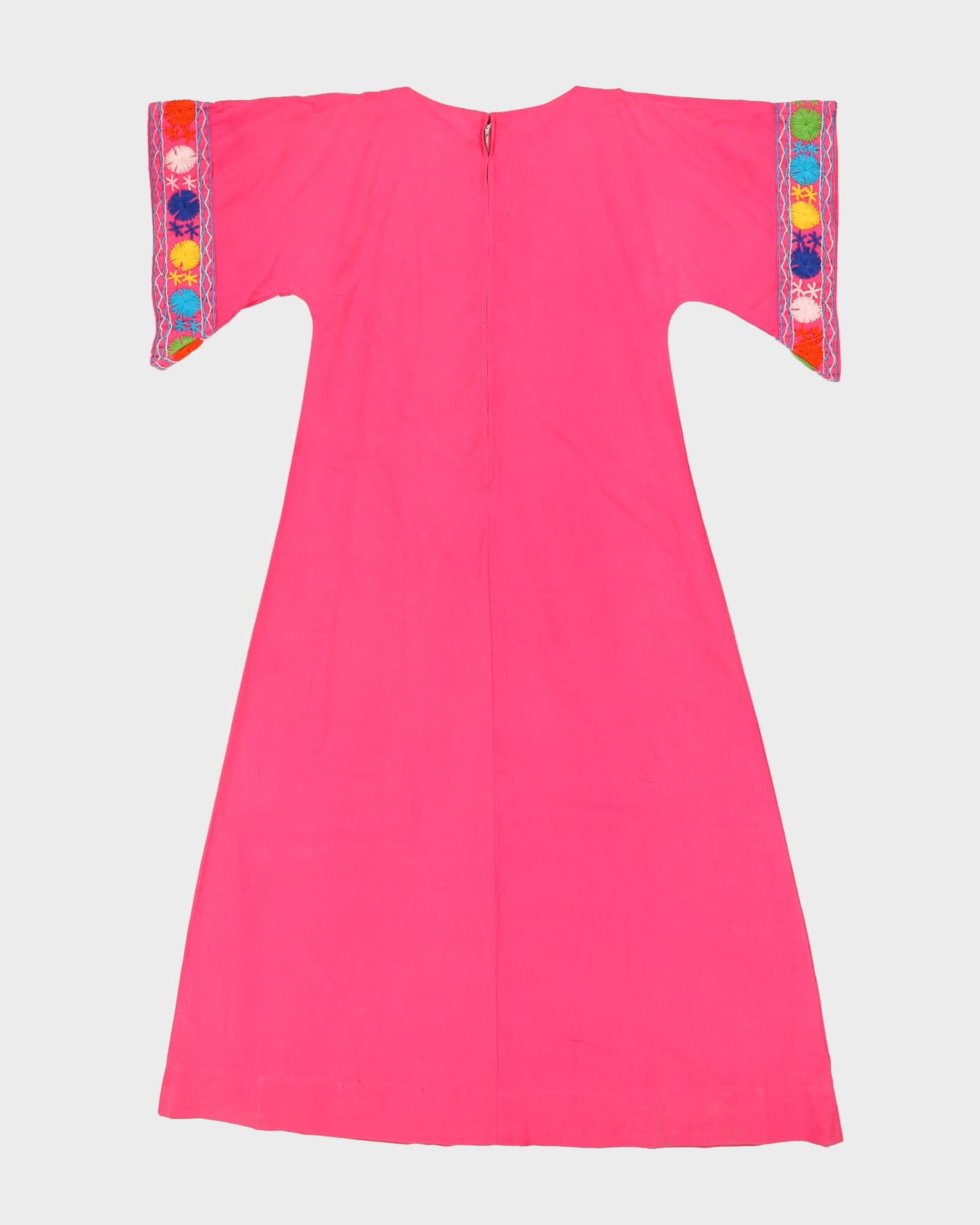 Vintage 1970s Pink Embroidered Mexican Dress - S