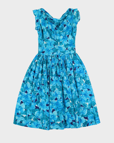 Vintage 1950s Blue Patterned Swing Dress - XS