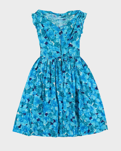 Vintage 1950s Blue Patterned Swing Dress - XS