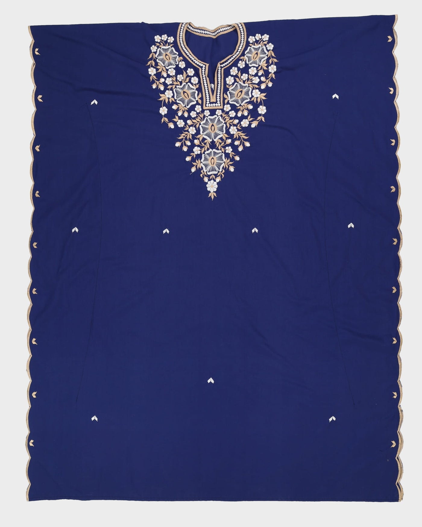Vintage 1980s Blue Embroidered Kaftan Maxi Dress - L / XL
