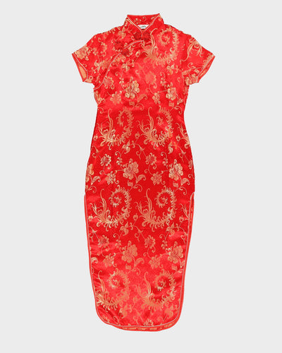 00s Red Brocade Cheongsam Dress - XXS / XS