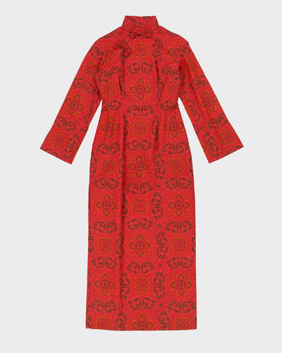 Vintage 1960s Maroon Patterned Cheongsam Dress - XXS