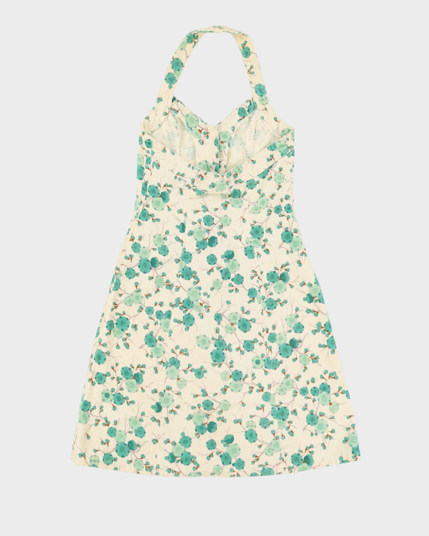 Preloved 1990s Cream With Green Halter Dress - S
