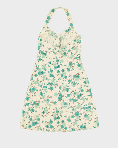 Preloved 1990s Cream With Green Halter Dress - S