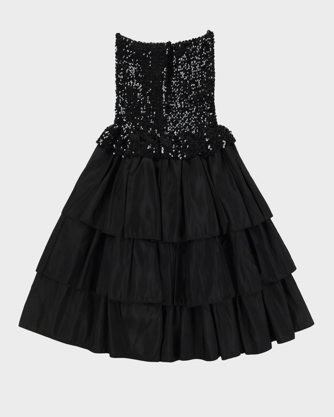 1990s Black Sequined With Tiered Skirt Cocktail Dress - S