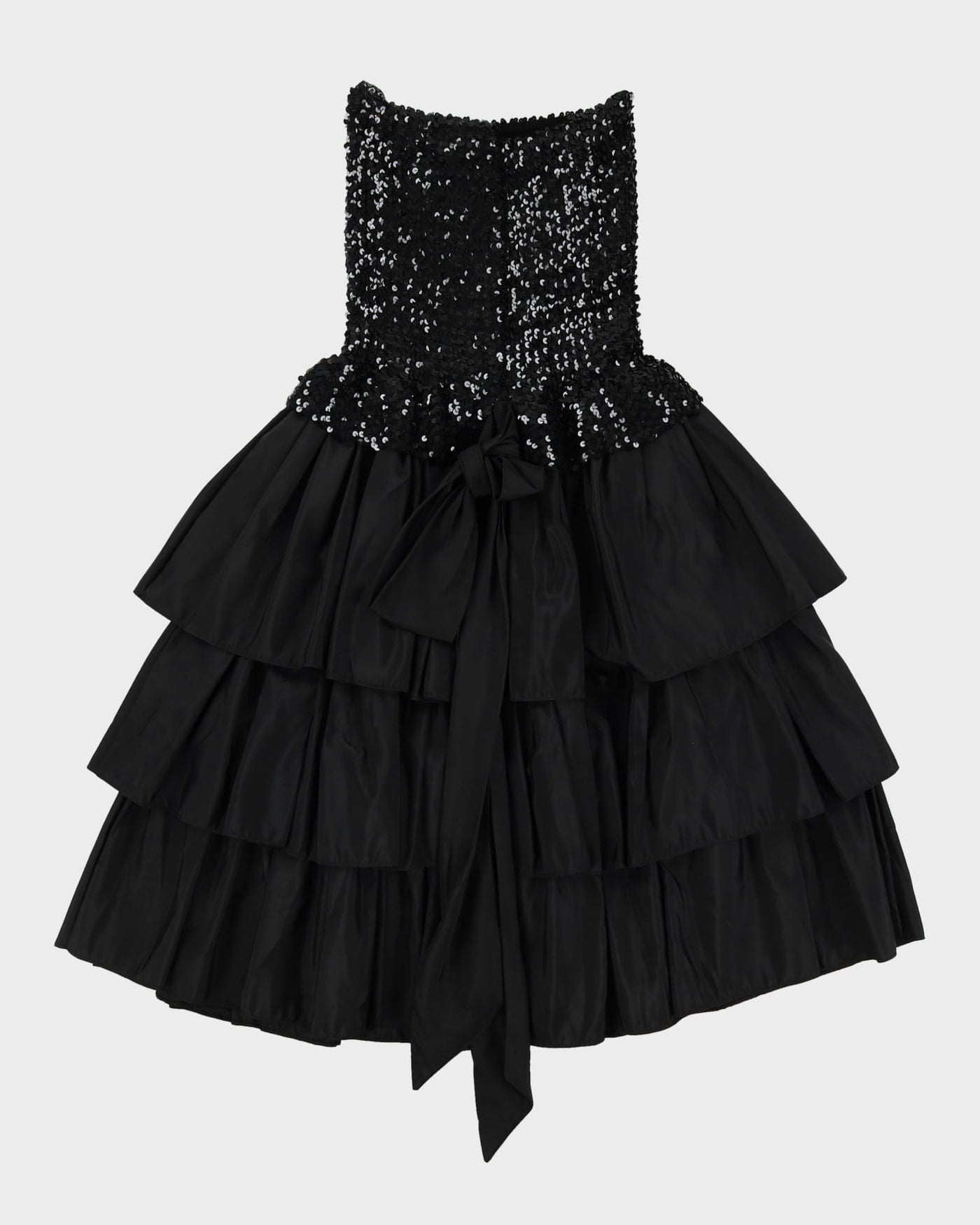 1990s Black Sequined With Tiered Skirt Cocktail Dress - S