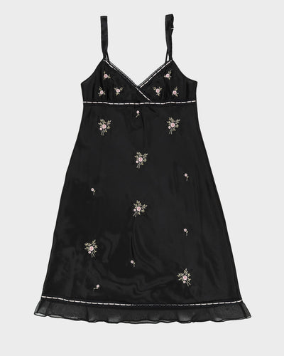 Y2K Black Embroidered Slip Dress - L