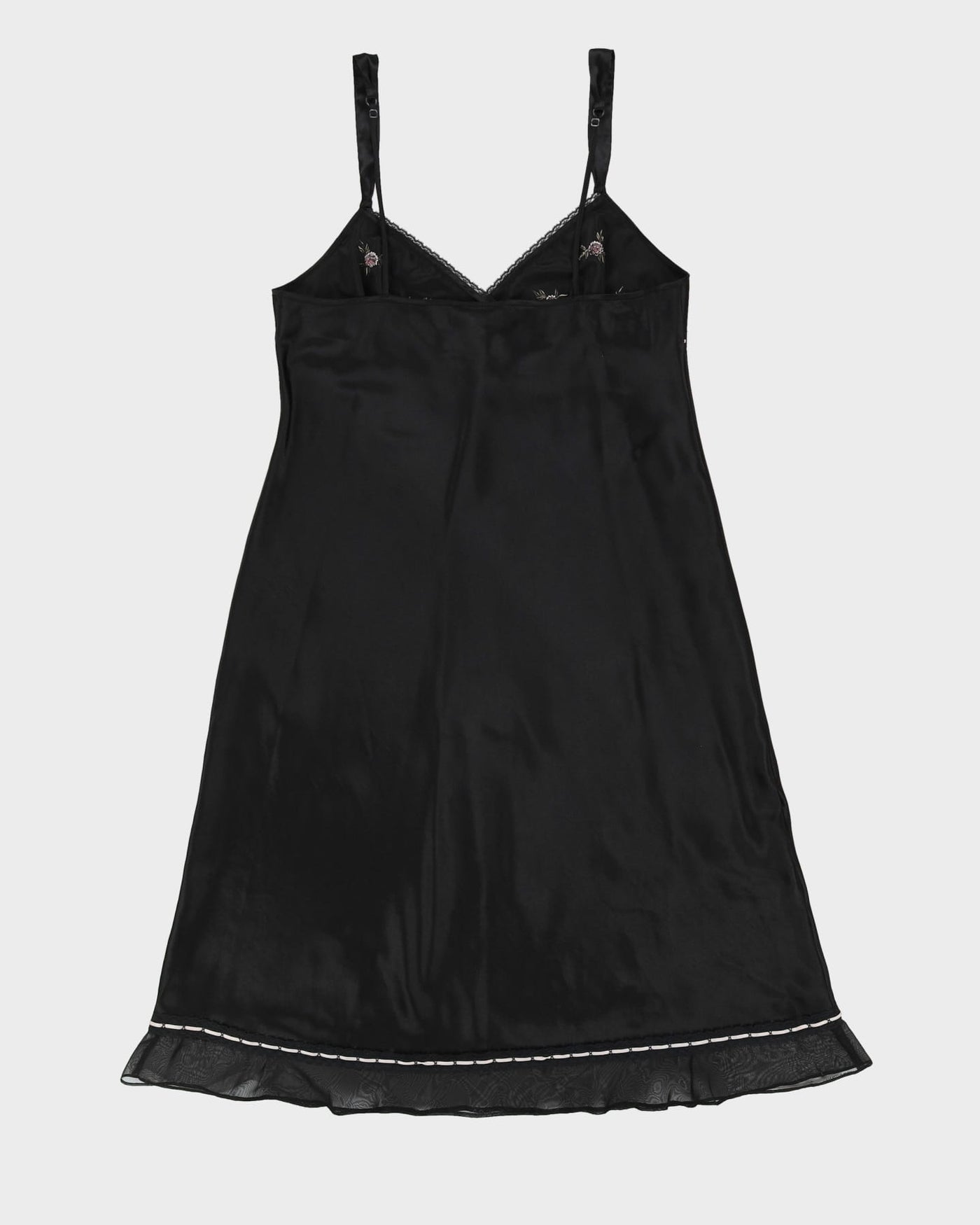 Y2K Black Embroidered Slip Dress - L