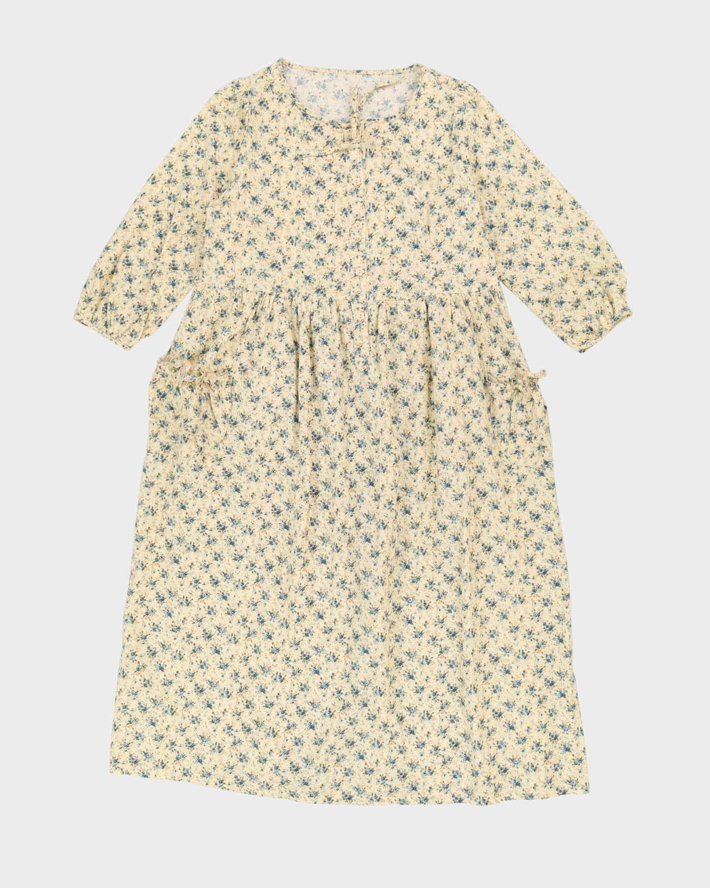 Preloved Cream With Blue Flowers Smock Dress - S
