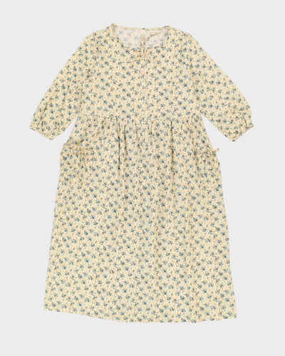 Preloved Cream With Blue Flowers Smock Dress - S