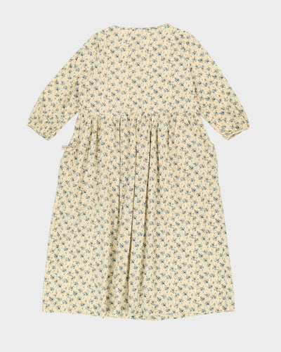 Preloved Cream With Blue Flowers Smock Dress - S